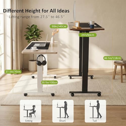 farexon Electric Standing Desk Adjustable Height, 55 x 24 Inch Stand up Desk with Large Mouse Pad, Rolling Wheels & Foot Pad,27''-46'' Lifting Range Home Office Computer Desk(Oak Gray) - color: Oak Grey, size: 55 x 24''