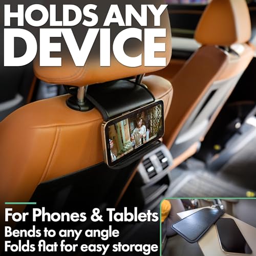 Airplane Phone Holder - Foldable Phone Stand for Plane Travel | Vegan Leather, Tabletop Mount Desk, Plane Tray Seat back, Treadmill, Fits iPhone Cell Phone, 9 x 4.3 in - color: Vegan Leather, size: Large