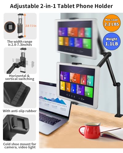 HEMMOTOP Magic Arm Desk Mount/Clamp, 28" | Overhead iPhone Mount, Adjustable Camera Arm for iPad, for Yeti Snowball Microphone, Light, Webcam, Action Camera AS05