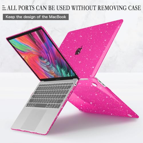 CISSOOK Rose Pink Glitter Case for MacBook Air 13 Inch 2021 2020 2018 Release Model A2337 M1 A2179 A1932, Sparkly Hot Pink Hard Shell Case with Keyboard Cover for MacBook Air13 2020-2021 with Touch ID - color: Glitter Star Rose Pink