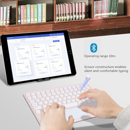 Wireless Bluetooth Keyboard with Touchpad 10inch Portable Rechargeable Slim Keyboard for iPad Pro/iPad Air/iPad 9.7/iPad 10.2/iPad mini and Other iOS Android Windows Devices(Pink) - color: Pink 1