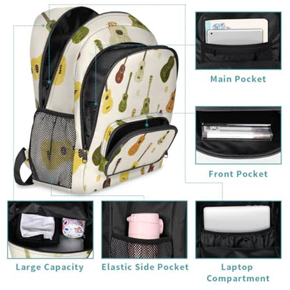 Guitar Flowers Large Backpack for Women and Men Waterproof Travel Laptop Backpack Lightweight Business Work Daypack Fits 17 Inch Computer - color: Multicolor 3