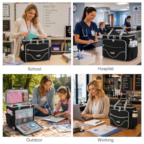 Rolling Craft Bag With Wheels, Teacher Tote Organizer With Detachable Cart - color: Black
