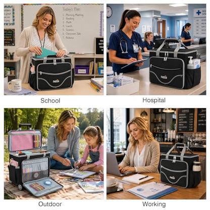 Rolling Craft Bag With Wheels, Teacher Tote Organizer With Detachable Cart - color: Black