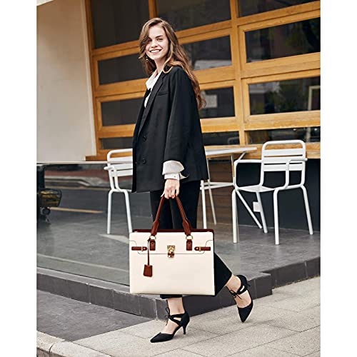 BOSTANTEN Briefcase for Women 15.6 inch Leather Laptop Bag Vintage Slim Lawyer Business Bag Stylish Work Purse - color: A-beige&brown