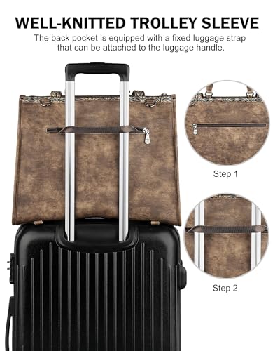 FADEON Laptop Bag for Women Designer PU Leather Large Tote Bags Backpack Purses with 15.6 Laptop Compartment Shoulder Handbag - color: Coffee Brown