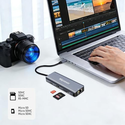 USBC Docking Station 8 in 1 USB C to hdmi gigabit ethernet Adapter 1Gbps Ethernet Hub 100W Power Delivery 3*USB 3.0 Ports SD/TF Card Reader Ethernet USB C Adapter for MacBook Pro/Air Dell XPS HP