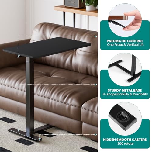 OLIXIS Overbed Bedside Table, Adjustable Hospital & Home Use Bed Table with Wheels, Rolling Laptop Tables, Mobile Standing Desk, Sturdy & Space Saving Design, Ink - color: Ink