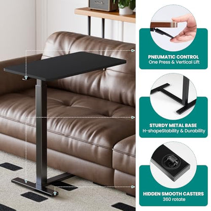 OLIXIS Overbed Bedside Table, Adjustable Hospital & Home Use Bed Table with Wheels, Rolling Laptop Tables, Mobile Standing Desk, Sturdy & Space Saving Design, Ink - color: Ink