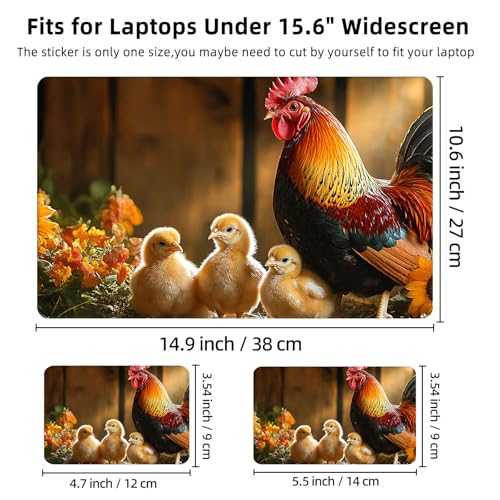 Aesthetic Laptop Skin Cover,12-15.6 Inch Universal Vinyl Sticker Decal,Rooster Chicks Sunflowers Waterproof Scratch-Resistant Notebook Wrap,Removable Residue-Free Protector - color: Rooster Chicks Sunflowers