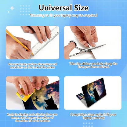 Universal Laptop Skin Sticker Decal for 11.6”12" 13" 13.3" 14" 15" 15.4" 15.6" Reusable Waterproof Scratch-Scratch Resistant Protective Vinyl Laptop Notebook Skin Stickers,Cute Cat and Butterfly Moon - color: Cute Cat and Butterfly Moon