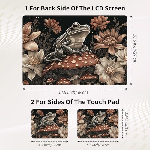 Laptop Skin Sticker 3-Piece Set,Frog On Mushrooms | Trim-to-fit 3-piece vinyl set with one 15 x 10.6 in lid skin and two palm-rest decals for many 12-15.6 in laptops - color: Frog On Mushrooms