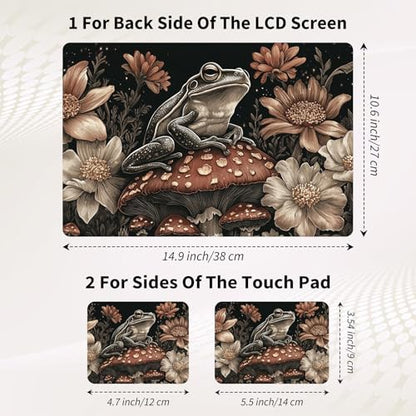 Laptop Skin Sticker 3-Piece Set,Frog On Mushrooms | Trim-to-fit 3-piece vinyl set with one 15 x 10.6 in lid skin and two palm-rest decals for many 12-15.6 in laptops - color: Frog On Mushrooms
