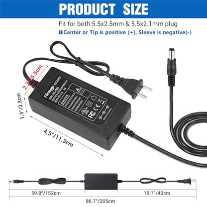 Facmogu DC 12V 3A Power Adapter, 100-240V AC to DC 12V 3A 36W Power Suppy with Barrel Connector 5.5x2.5mm & 5.5x2.1mm, 12 Volt 3 Amp Desktop Adpater 12V Switching Transformer AC/DC Power Converter - size: 12V 3A (2 Prong Plug)