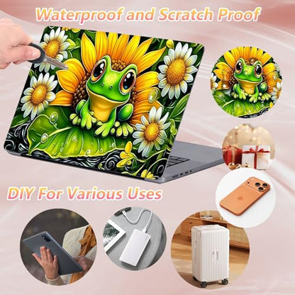 Laptop Skin Sticker Decal 12" 13" 13.3" 14" 15" 15.6",Waterproof Scratch Resistant Vinyl,Reusable Easy to Apply,for MacBook HP Dell Notebooks Netbooks Laptop,2 Wrist Pads,Cute Frog Floral - color: Cute Frog Floral