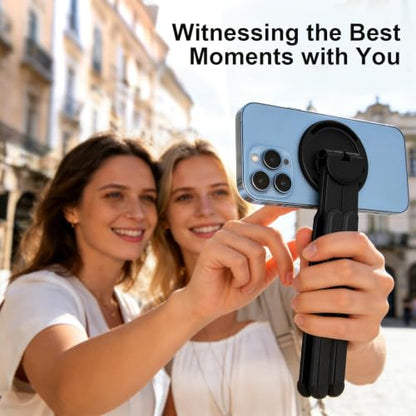 3-in-1 Foldable Magnetic Phone Tripod Stand, Portable Aluminum Alloy Adjustable Holder for Tablet, Laptop MacBook Pro/Air 10–16", Magnet Phone Mount Compatible with MagSafe iPhone Android - color: Black