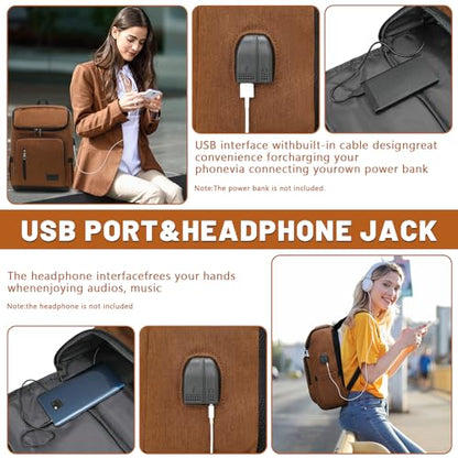 YALUNDISI Laptop Backpacks Travel Backpack Carry On Backpack Casual Daypack with USB Charging Port for Men Women Brown - color: Brown