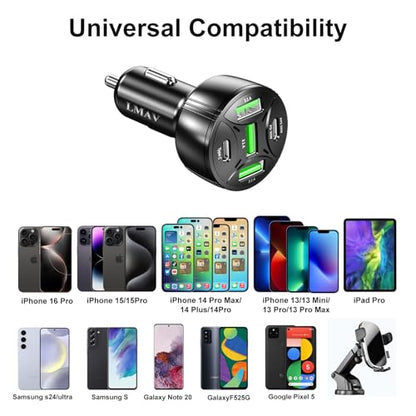 USB C Car Charger Adapter, 5 Ports 75W PD 3.0 Car Phone Charger Fast Charging Compatible with iPhone 16/15/14/13 Pro Max Series, iPad Pro, Galaxy S24/S23/S22/Note 20, Android, Pixel. - color: black/1pack