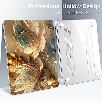 Batianda Case for MacBook Air 15" with M5 M4 M3 M2 Chip, Golden Petals | 4-in-1 Set with Warm Luminous Flowers Design, Lightweight Slim Hard Shell Protection For Women,Artists and Luxury Style Users - color: 3D flower