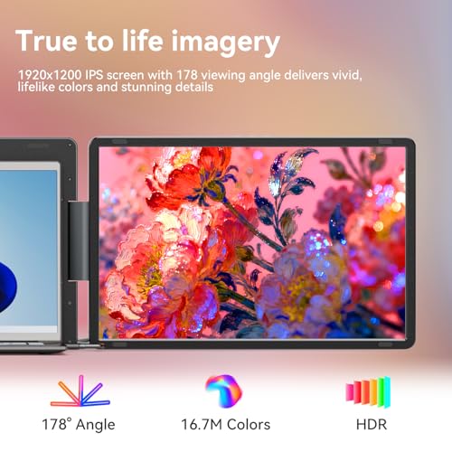 LXU 16" 1200P Laptop Screen Extender Monitor Portable | Detachable Triple Extended Monitor, Plug n Play for 12~16.5" Laptops, Black, S9G - size: 16" Screen Extender