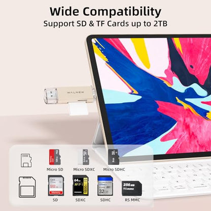 WALNEW SD Card Reader, USB 3.0 & USB-C SD/TF Memory Card Adapter | Supports UHS-I SD/SDHC/SDXC/MicroSD, Compatible with MacBook, PC, iPad, iPhone 15, Samsung Galaxy Android - color: Starlight