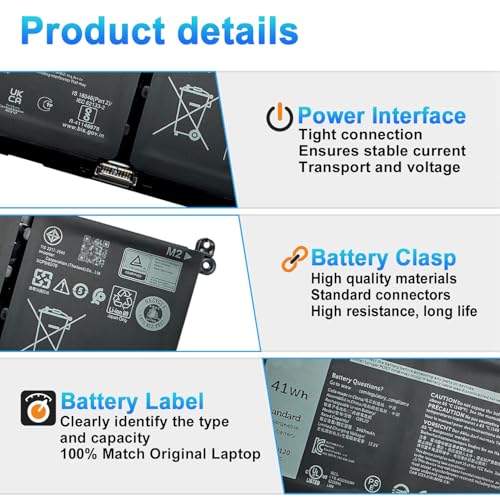 41Wh G91J0 Laptop Battery for Dell Latitude 3520 3420 3320 3330 Inspiron 3510 3511 3515 5310 5410 5418 5510 5515 5518 14 Plus 7420 7415 2-in-1 Vostro 5620 5625 Series JGCCT N9XX 0PG8YJ FH3K2 - size: 8.39*3.5*0.22inch G91J0