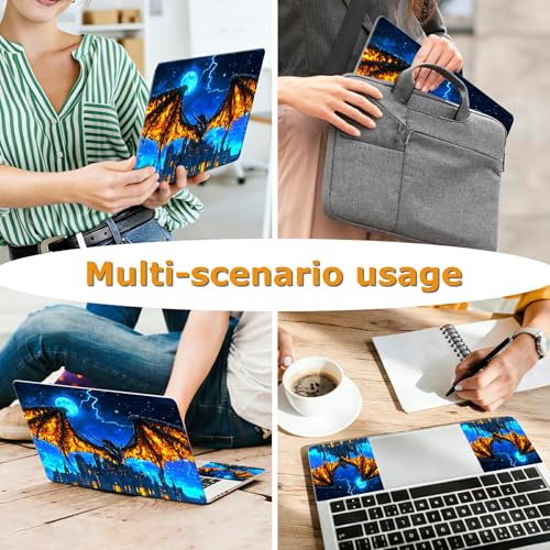 Universal Laptop Skin Sticker with 2 Wrist Pad Decals, 3-Piece Removable Vinyl Laptop Cover, Castle Dragon Waterproof Anti-Scratch, Easy-Trim Fit for 13.3" 14" 15.6" Laptops - color: Castle Dragon