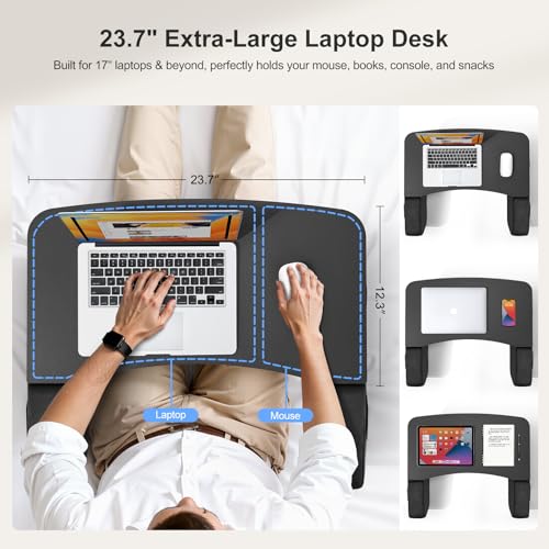 OPTIXCELL Lap Desk for Adults with Arm Rests,Ergonomic Laptop Pillow Stand for Bed,Couch,Floor - color: Black