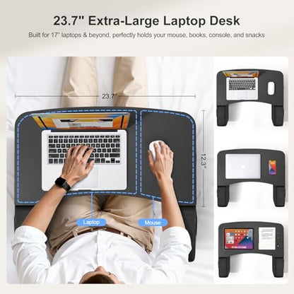 OPTIXCELL Lap Desk for Adults with Arm Rests,Ergonomic Laptop Pillow Stand for Bed,Couch,Floor - color: Black
