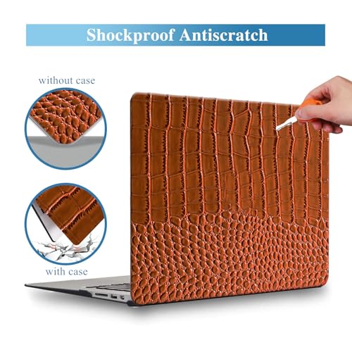 Crocodile Case for MacBook Air 13 inch 2026 M5, 2022-2025 M4/M3/M2 | Model A3449 A3240 A3113 A2681, Texture Crocodile Aligator Skin Snakeskin PU Leather Hardshell Case & Keyboard Cover, Brown - color: # Shiny Brown Crocodile
