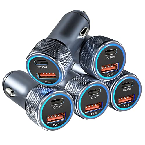 5 Pack USB C Car Charger, Bangfun 36W Dual USB Car Adapter Fast Charge PD&QC 3.0 Cigarette Lighter USB Charger Compatible iPhone 15 14 13 12 11 Pro Max SE,iPad,Samung S24/S21/S20, Pixel(Grey) - color: Grey