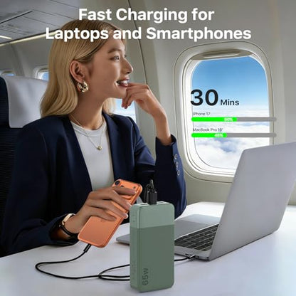 NOBIS 20000mAh Battery Pack Power Bank 65W Power Bank, Portable Charger with Digital Display, Dual USB-C/USB-A Fast Charging for Laptop, Phone, Tablet, Travel-Friendly External Battery Pack - color: Green
