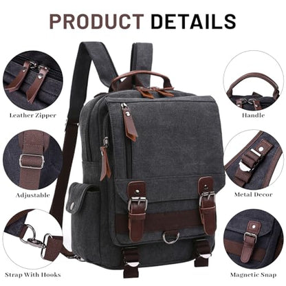 mygreen Canvas Cross Body Messenger Bag Shoulder Sling Backpack Travel Rucksack - color: Black With Shoulder Zipper, size: Large