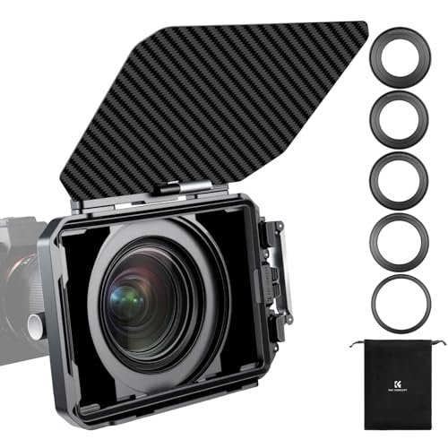 K&F CONCEPT Matte Box with Carbon Fiber Top Flag, with 5pcs Adapter Rings | DSLR Camera Matte Box with Carbon Fiber Top Flag, with 67/72/77/82/95mm Adapter Rings-FM702