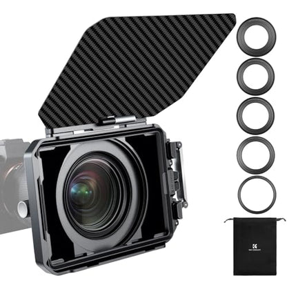 K&F CONCEPT Matte Box with Carbon Fiber Top Flag, with 5pcs Adapter Rings | DSLR Camera Matte Box with Carbon Fiber Top Flag, with 67/72/77/82/95mm Adapter Rings-FM702