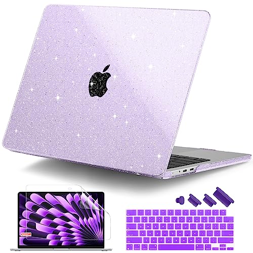 Clear Glitter Case for MacBook Air 15 Inch M5 M4 M3 M2 (2026-2023) A3448 A3241 A3114 A2941, Protective Hard Shell Cover Compatible with Touch ID & Liquid Retina Display - Star Purple - color: Star Purple