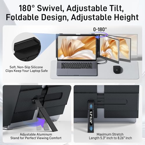 Vixtan Laptop Screen Extender, 15.3" FHD 1080P Portable Dual Monitor | 1.7lbs Ultra-Light & Ultra-Slim, USB-C Plug & Play No Driver, Fits 13-17" Laptops, Win/MacOS/Chrome/Android, Aluminum Alloy - color: 15.3'' Black