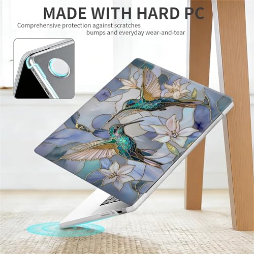 for MacBook 13 Inch Release 2017/2019/2020/2021 Model A1706 A2338 Clear Computer Case,Novelty Premium Pattern Hardshell Laptop Case Gilded Wings Stained Glass Hummingbirds Lilies - color: Gilded Wings Stained Glass Hummingbirds Lilies, size: A1706/A1708/A