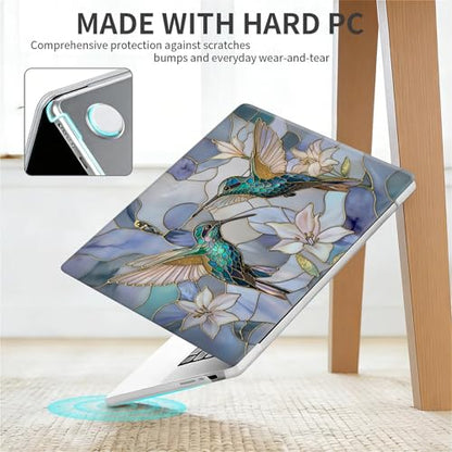 for MacBook Air 13 Inch Release 2018/2020 Model A1932 A2179 A2337 Clear Computer Case,Novelty Premium Pattern Hardshell Laptop Case Gilded Wings Stained Glass Hummingbirds Lilies - color: Gilded Wings Stained Glass Hummingbirds Lilies, size: A1932/A2179/A