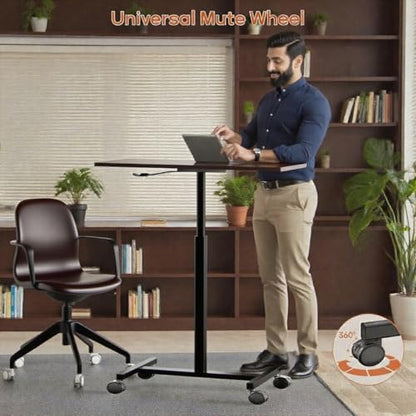 Mobile Small Standing Desk,Gas Spring Adjustable Height Rolling Portable Laptop Desk with Lockable Wheels, Computer Workstation for Home Office, Dark Walnut - color: Dark Walnut