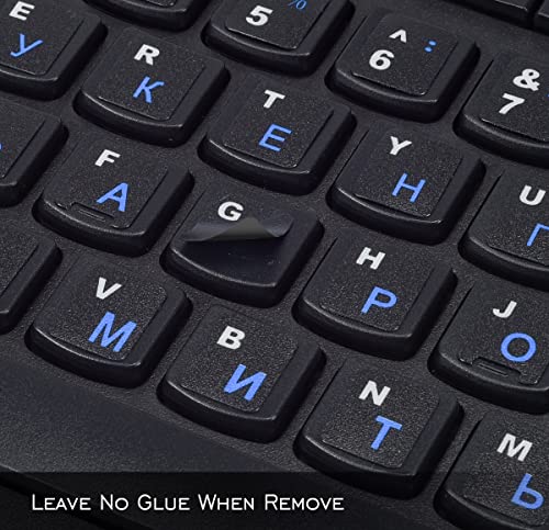 2PCS Russian Keyboard Stickers, Cyrillic Keyboard Letter Stickers Black Background with Blue/White Lettering, Keyboard Letters Sticker for Notebook Laptop Desktop Computer Keyboards - color: Russian-black/Blue