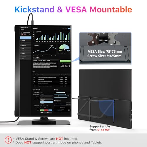 kksmart Portable Monitor for Laptop MacBook Surface PC Xbox PS5, Travel Monitor Second Screen for Laptop, HDMI USB-C VESA Compatible Built-in Speaker, 17.3 - size: 17.3