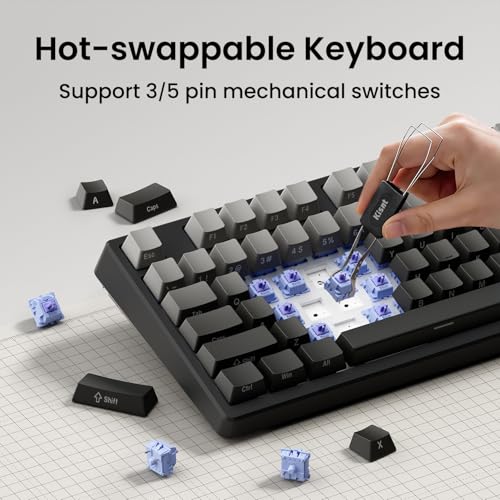 Kisnt KN85 Wireless Mechanical Keyboard, 75% Layout with Side Printed PBT Keycaps, Bluetooth/2.4GHz/USB-C, Custom RGB Backlit, Hot-Swappable Linear Switch,Creamy Sound for Gaming/Typing(Gradient Gray) - color: Gradient Gray