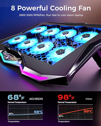 AICHESON S039 Blue Laptop Cooler and AA3 Gaming Laptop 8 Cooling Fans Set