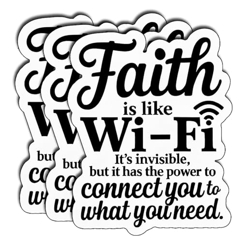 (3Pcs) Faith is Like Wi-Fi Stickers Christian Inspirational Quote Vinyl Decals Religious Faith Humor Stickers Bible Verse Spiritual Gifts for Laptop Water Bottle Phone Journal Size 3" x 2.2" - color: Faith is Like Wi-fi It’s Invisible