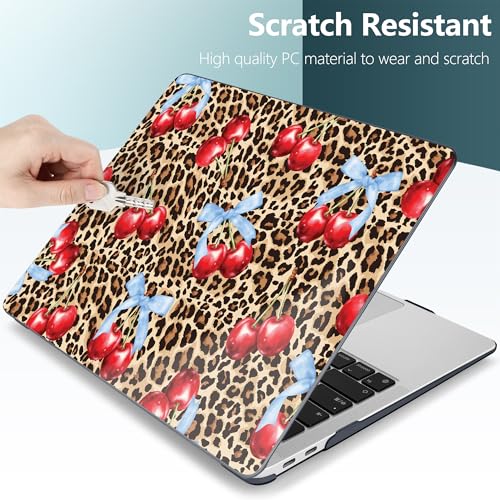DONGKE for MacBook Air 13 Inch Case 2021-2018, Compatible with A2337 M1 A2179 A1932 Support Retina Display & Touch ID, Hard Shell Plastic Cover with Keyboard Skin - Cherry & Leopard - color: Cherry & Leopard