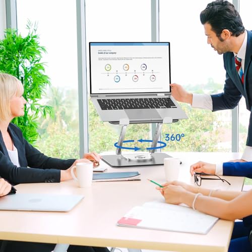 Laptop Stand for Desk Adjustable Computer Stand with 360 Rotating Base Ergonomic Laptop Riser Mount for Desk Foldable Protable Computer Desk Fits with MacBook Pro Air, Rectangle - color: Rectangle, Silver