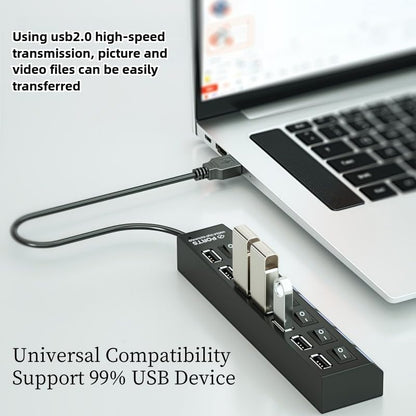 USB Hub, High Speed 7-Port Splitter with Individual LED Light Switches, Black, for PC and Laptop (Black-4in1) - color: Black-4in1