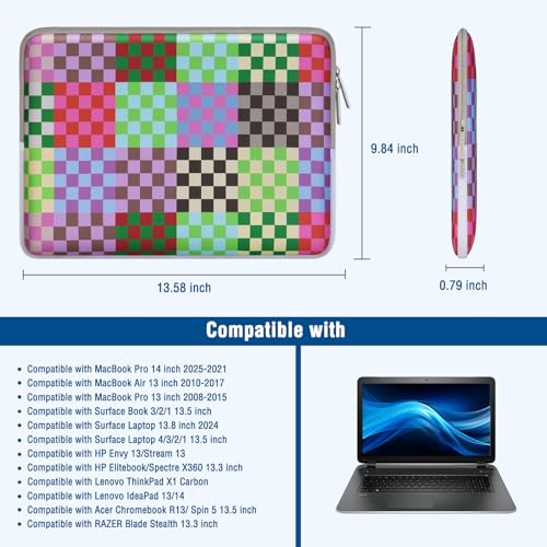 MOSISO Laptop Case 13.3 inch, 13-13.3 inch Laptop Sleeve with Small Case | Compatible with MacBook Neo/Air 13.6/Pro 13/Pro 14, HP Dell ASUS Lenovo, Neoprene Computer Sleeve Bag, Colorful Checkerboard