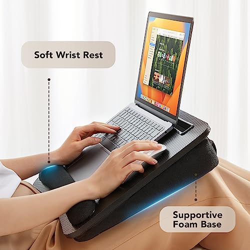 HUANUO Laptop Lap Desk - Portable Lap Desk with Pillow Cushion, Fits up to 15.6 inch Laptop, with Anti-Slip Strip & Storage Function for Home Office Students Use as Computer Laptop Stand